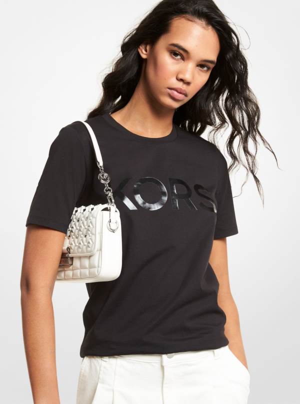 Damske Tricko Michael Kors Logo Organic Cotton Jersey Čierne - Oblecenie Michael Kors Slevy | SZFQG-5176